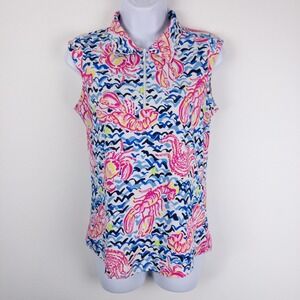 IBKUL Top Womens S White Bonnie Crab Sleeveless Golf Performance Tennis Polo